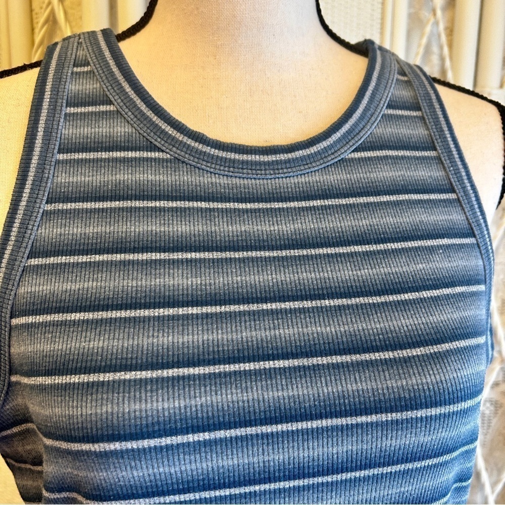 Striped Ribbed Tank Top - Blue - Picture 3 of 13